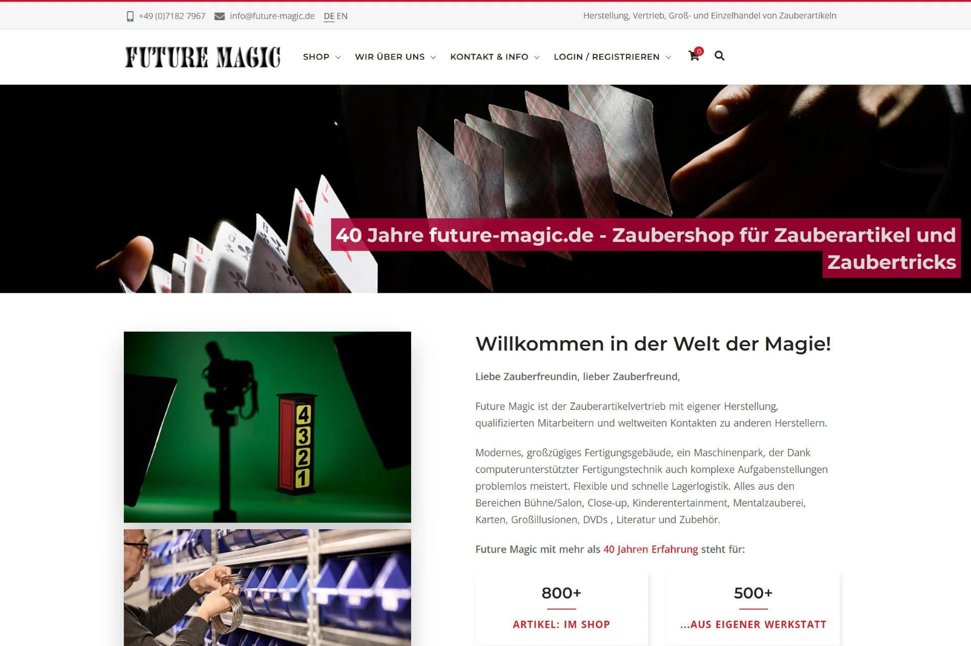 Startseite der Website